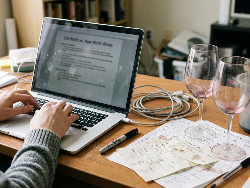 Observational Content creation workspace, clean aesthetic compromised by authentic clutter