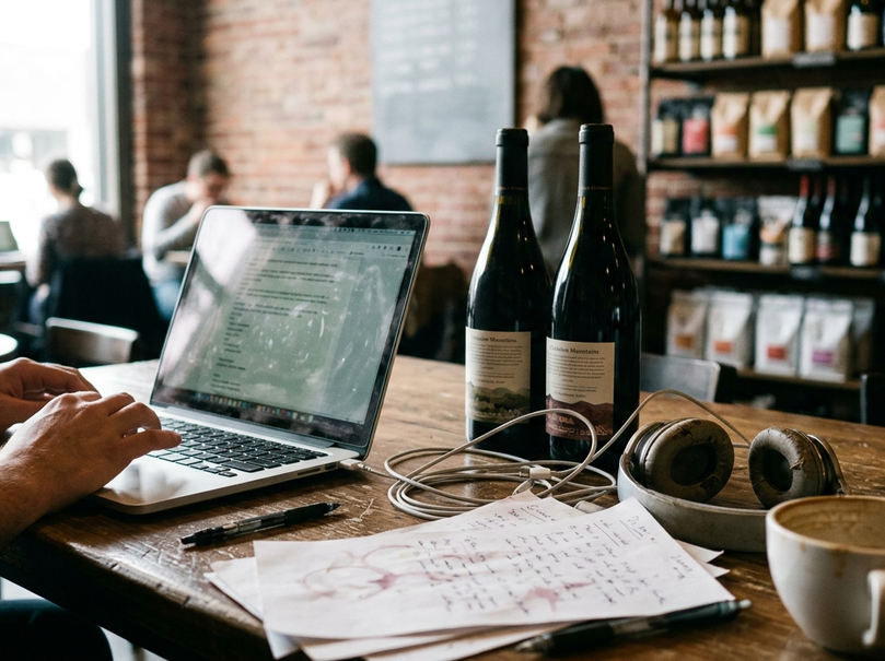 Documentary take on Coffee shop working environment recording an authentic blog setting